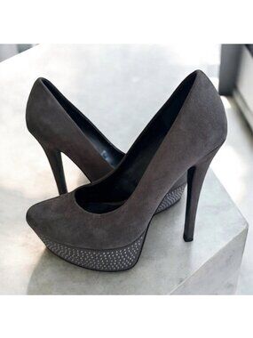 ALDO Gray Faux Suede Studded Platform Heels Size 6.5